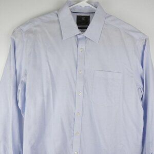 M&S Collection Shirt Mens 17 Blue Long Sleeve Button Down Cotton Performance